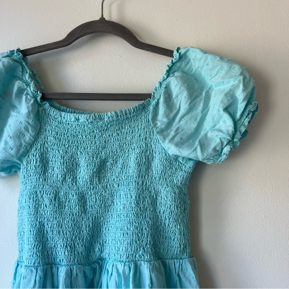 The Children’s Place Girls Aqua Blue Puff Sleeve Smocked Dress Size 14 XL Cotton - Picture 2 of 8